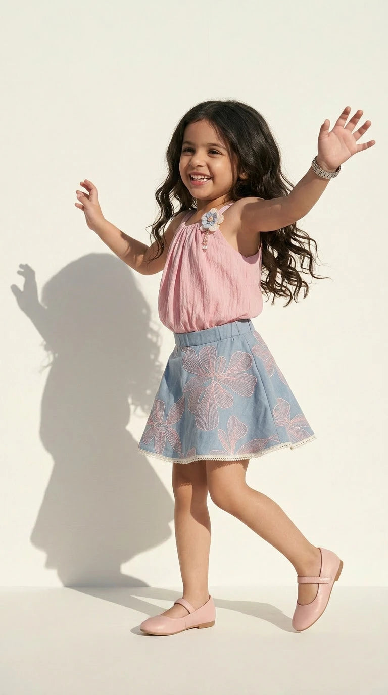 Blush Bloom Floral Skirt Set