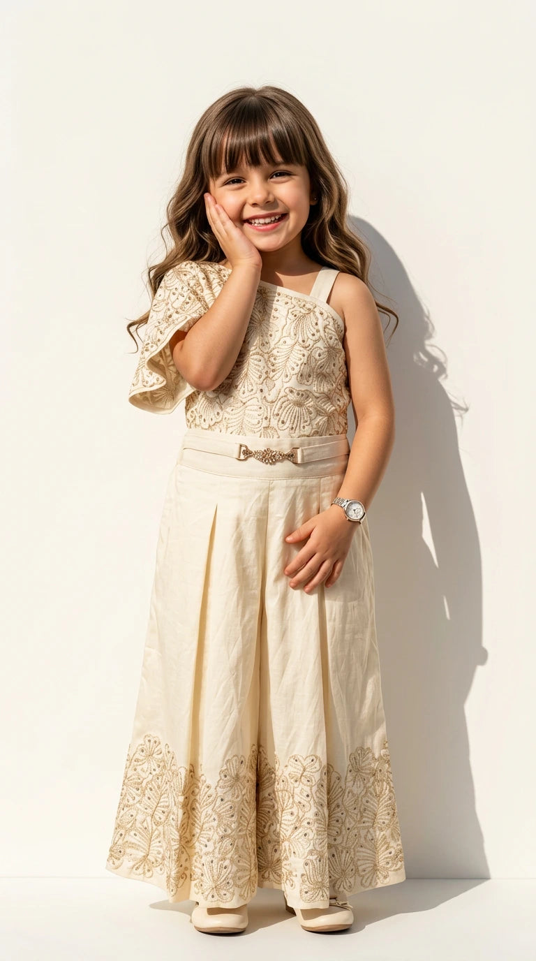 Ivory Grace One-Shoulder Palazzo Set