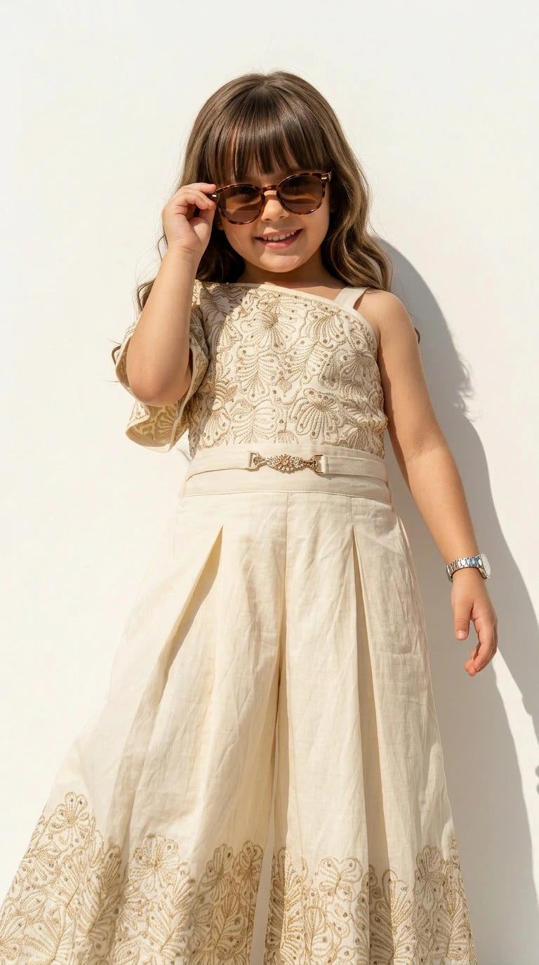 Ivory Grace One-Shoulder Palazzo Set