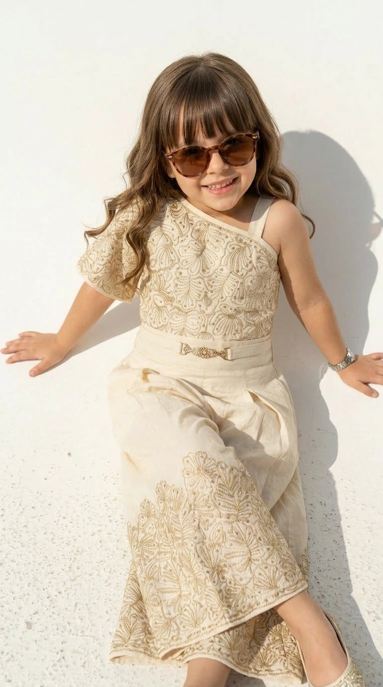 Ivory Grace One-Shoulder Palazzo Set