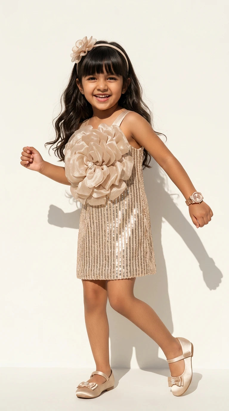 Champagne Blossom Sequin Party Dress