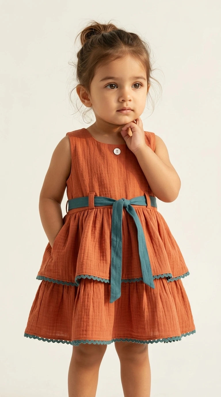Autumn Bloom Tiered Cotton Dress