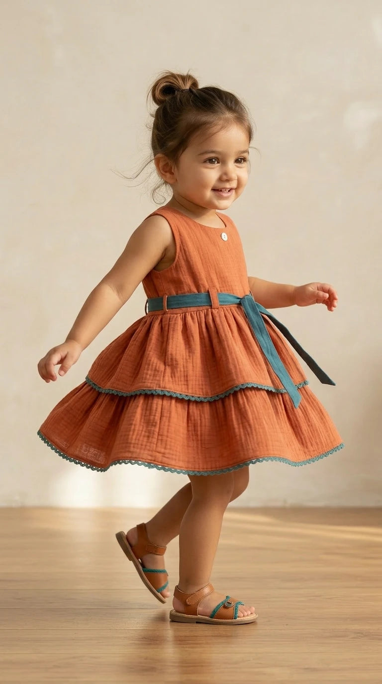 Autumn Bloom Tiered Cotton Dress